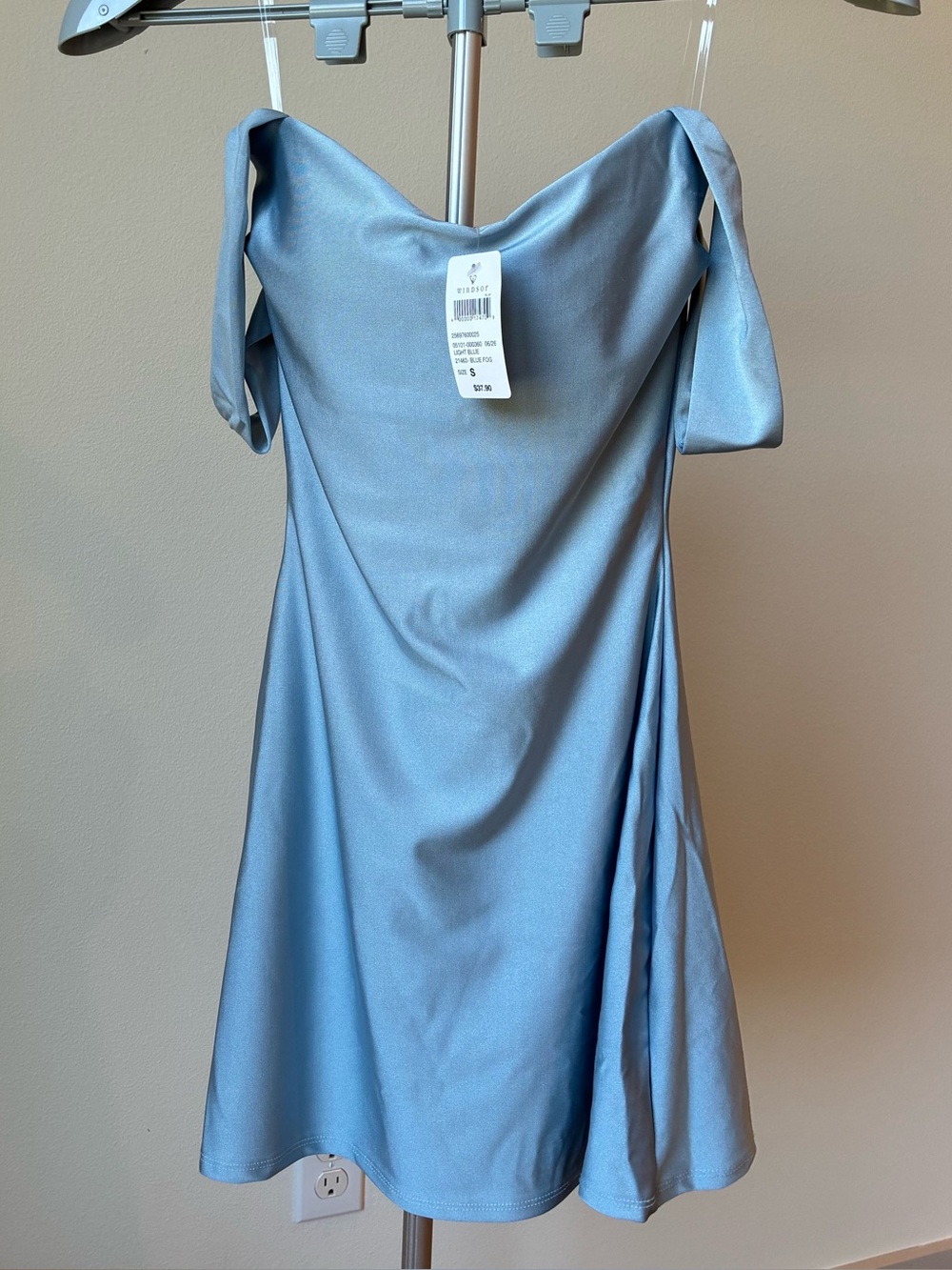 Windsor Light Blue Off Shoulder Satin Mini Dress NWT Size Small